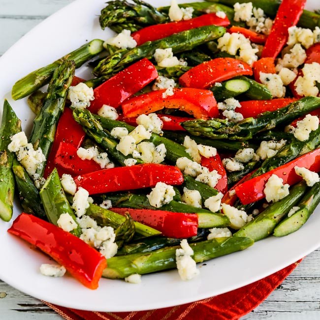 Holiday Roasted Asparagus with Red Pepper and Gorgonzola